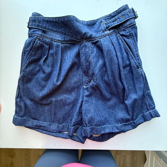 Banana Republic High Rise Double-belted Cuffed Hem BR Explorer Denim Shorts Sz 6 - Picture 1 of 11